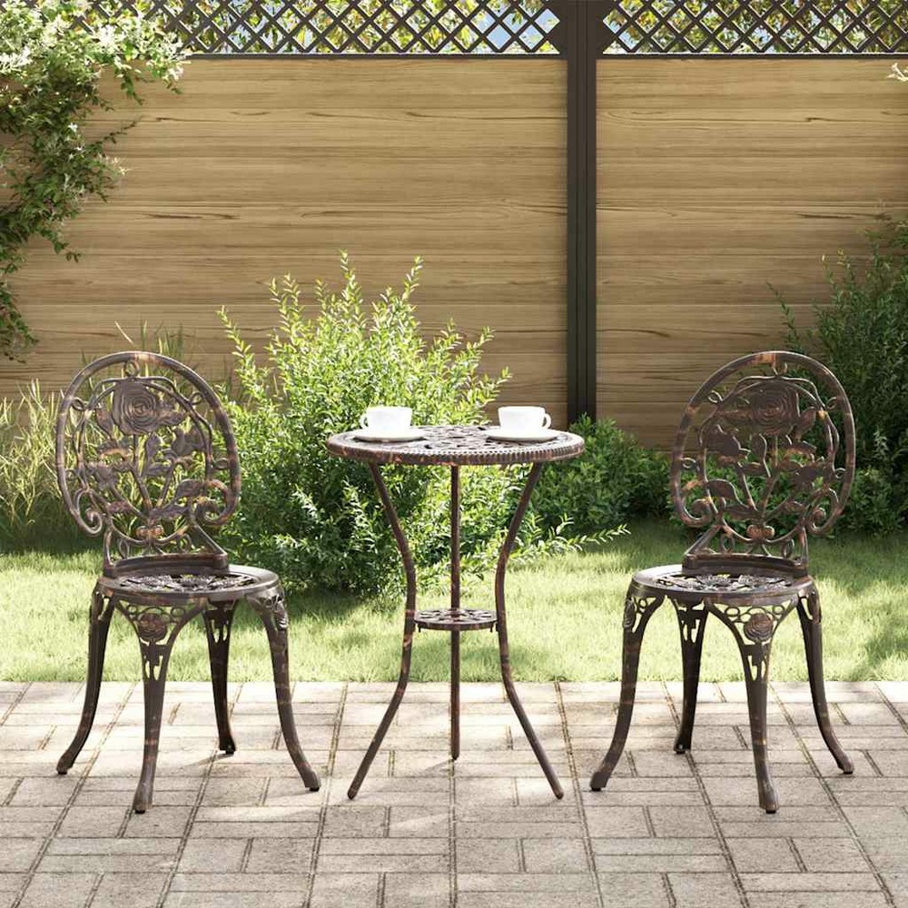 Ensemble bistro de jardin 3 pcs bronze aluminium