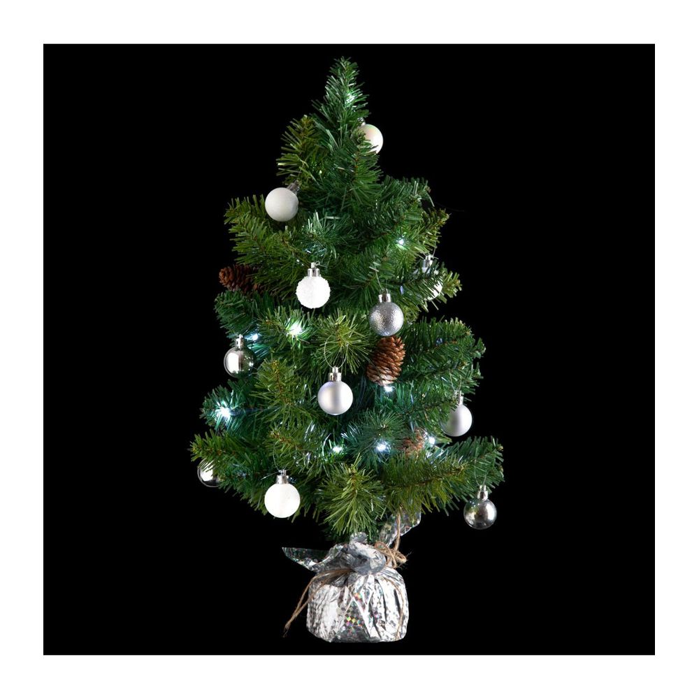 Sapin artificiel avec décoration et guirlande lumineuse h 50 cm