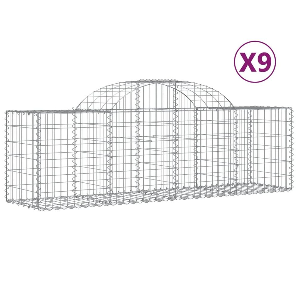 Paniers à gabions arqués 9 pcs 200x50x60/80 cm fer galvanisé