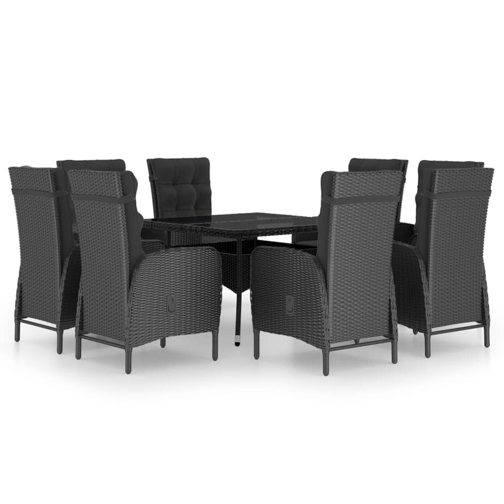 Ensemble à manger de jardin 9 pcs résine tressée et verre noir