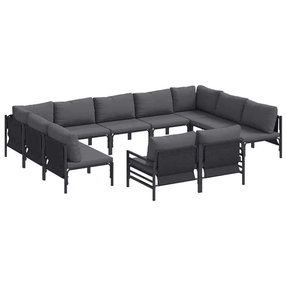 Ensemble de canapé de jardin avec coussin 11 pcs noir acier