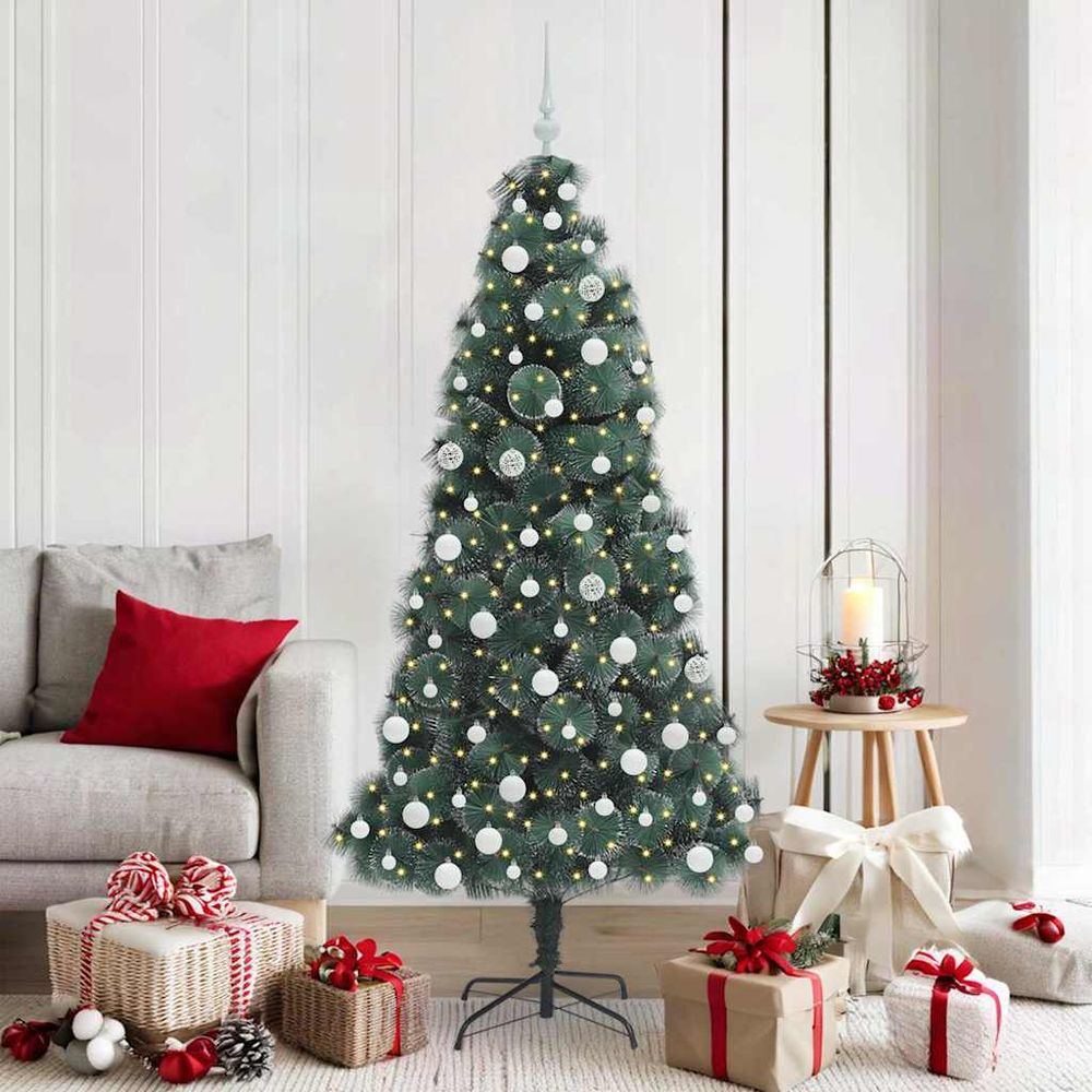 Pack complet sapin de noël vert 180cm, décoration 121 pièces et lumières led usb