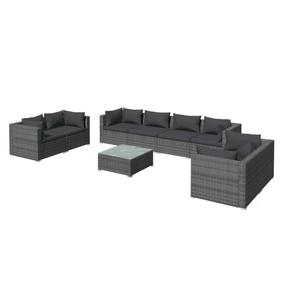 Salon de jardin meuble d'extérieur ensemble de mobilier 9 pièces avec coussins résine tressée gris