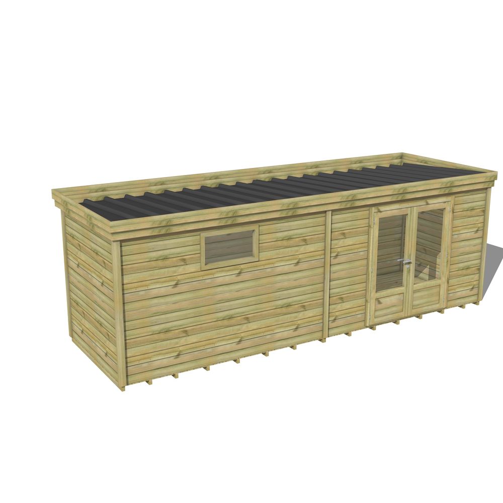 Abri de jardin bois pin traité autoclave 27mm - 6,795x2,14m / 15m2 - bac acier - plancher bois