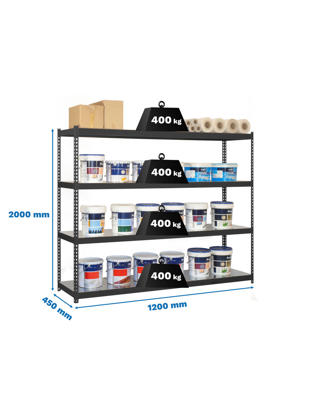 Etagère sans vis ecoforte 1204-4 metal antracite/galva antracite/galva 2000x1200x450 - simonrack