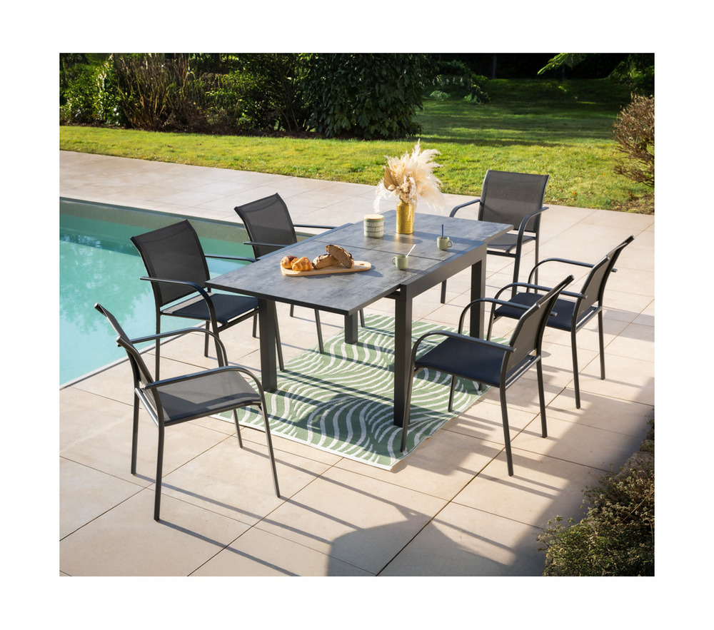 Ensemble table et chaises de jardin - 6 places - gris anthracite - honfleur beziers ardoise