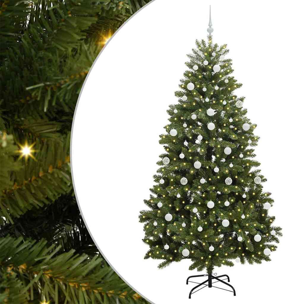 Sapin de noël artificiel avec 300 led vert 210 cm pvc et métal