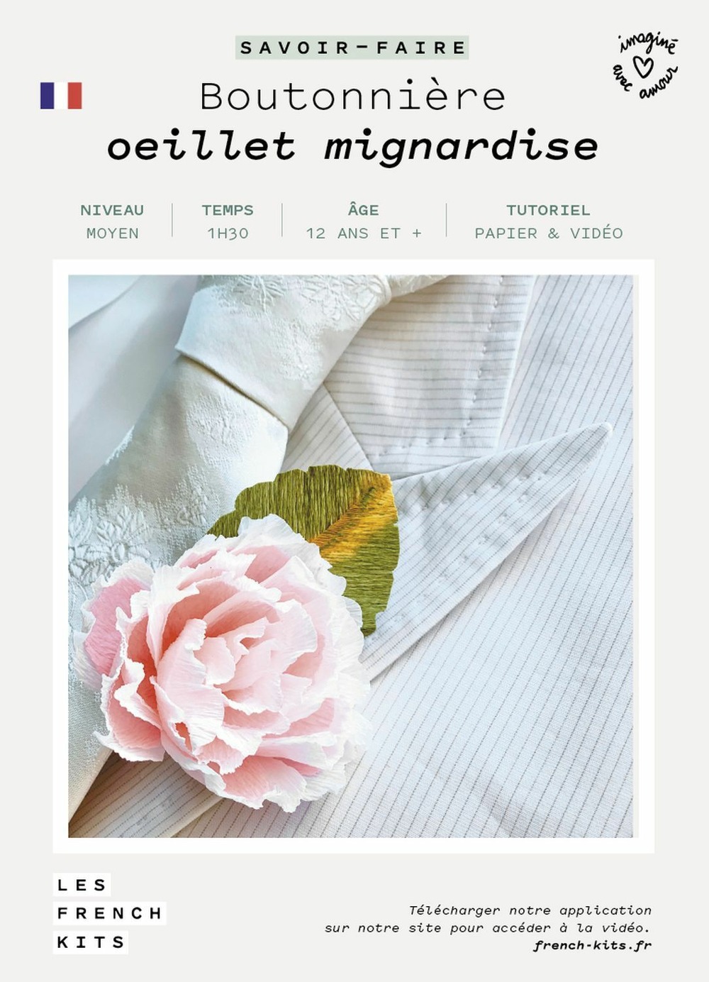 Coffret diy papier- boutonnière œillet rose