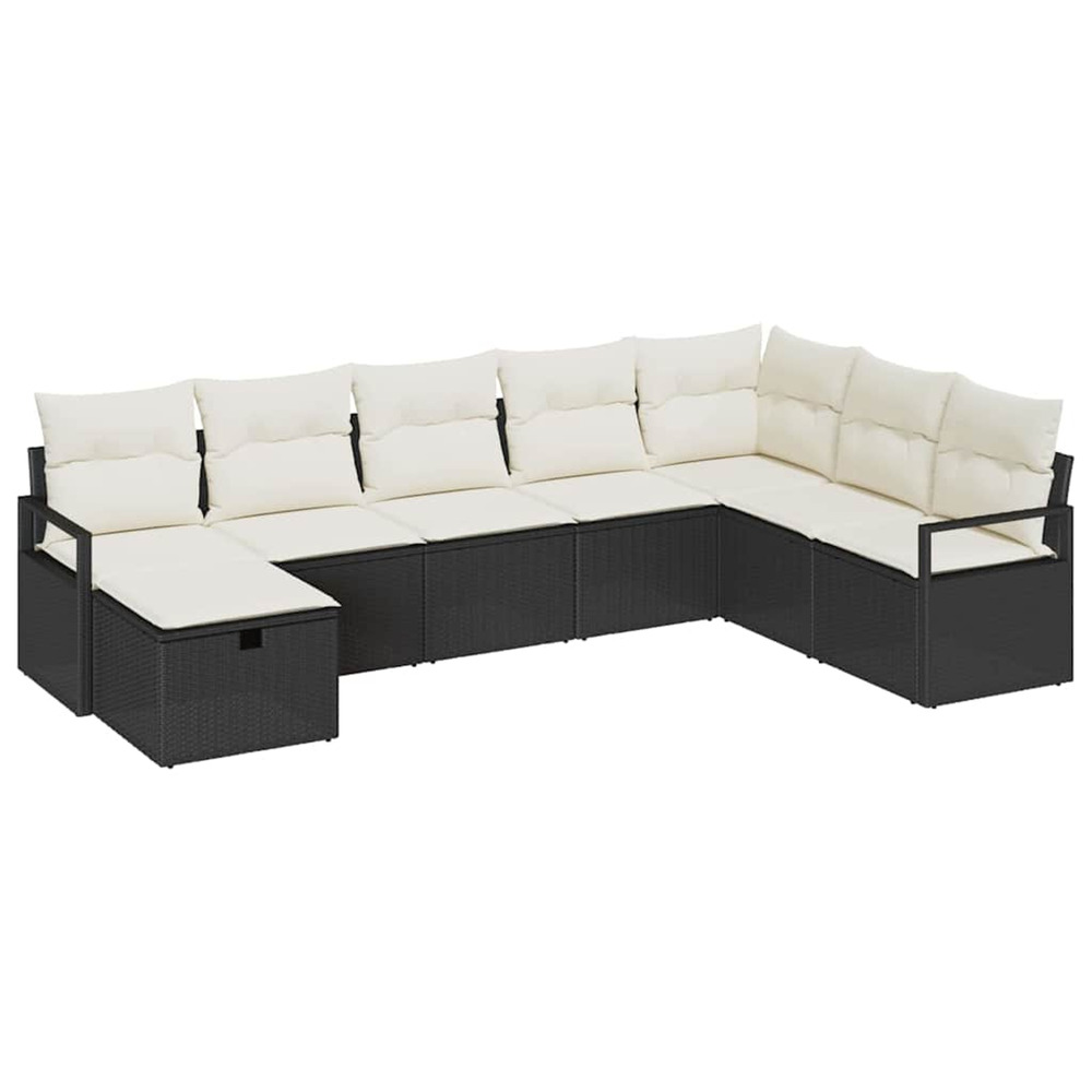 Ensemble de canapés avec coussin 8 pcs noir et crème polyrotin