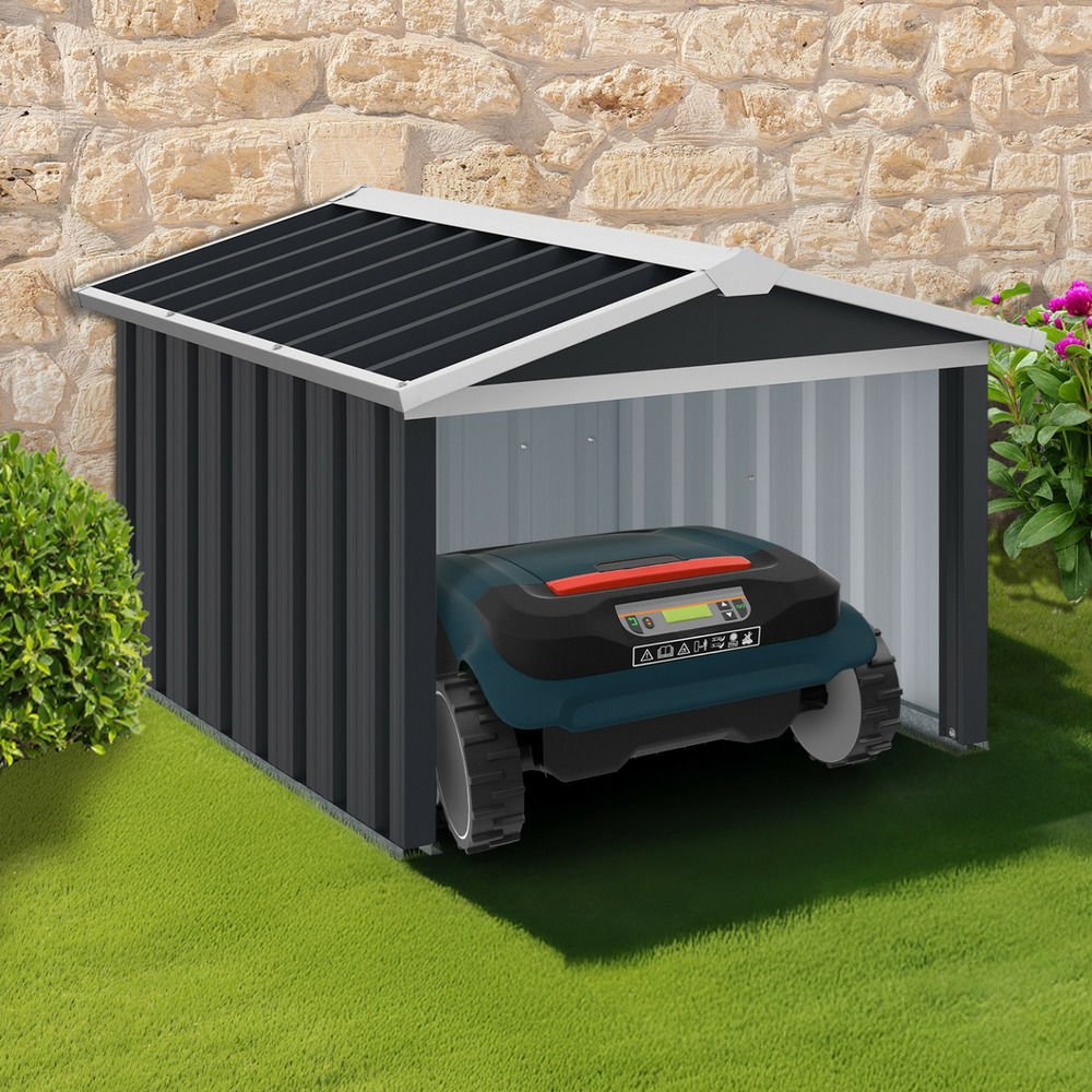 Garage pour robot tondeuse toit à 2 pentes métal gris anthracite 86 x 98 x 62 cm