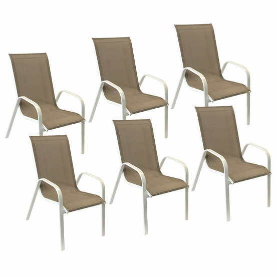 Lot de 6 chaises marbella en textilène taupe - aluminium blanc