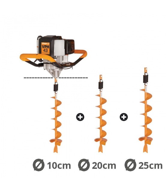 Tarière thermique 43cc 2 temps villager vph 43 avec vrilles 10 20 et 25cm