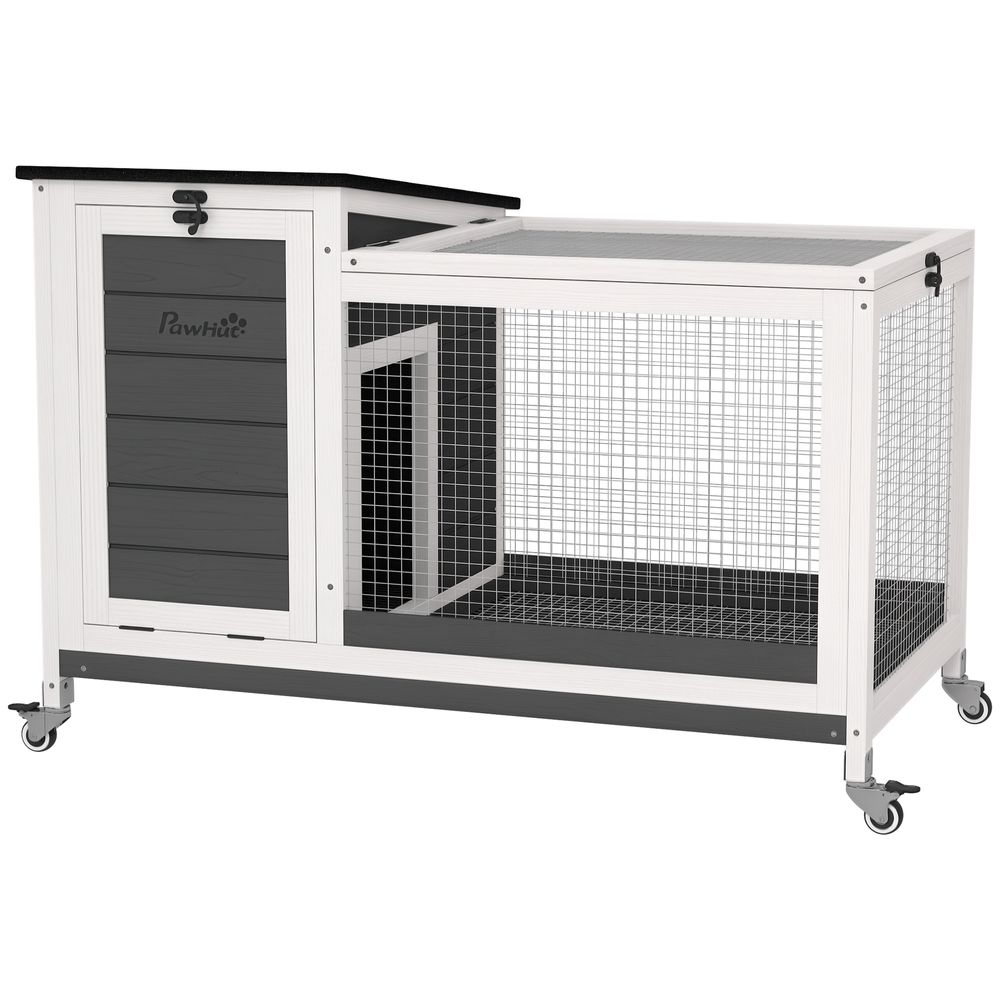 Clapier pour lapins en bois 92 x 52 x 67 cm gris foncé mobile intérieur extérieur