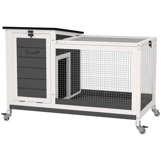 Clapier pour lapins en bois 92 x 52 x 67 cm gris foncé mobile intérieur extérieur
