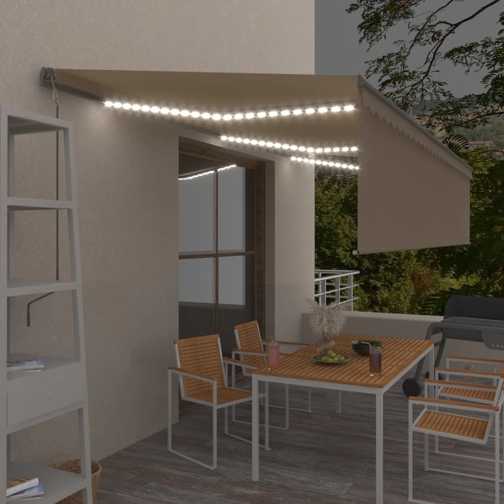 Auvent automatique store capteur de vent et led 6x3 m crème