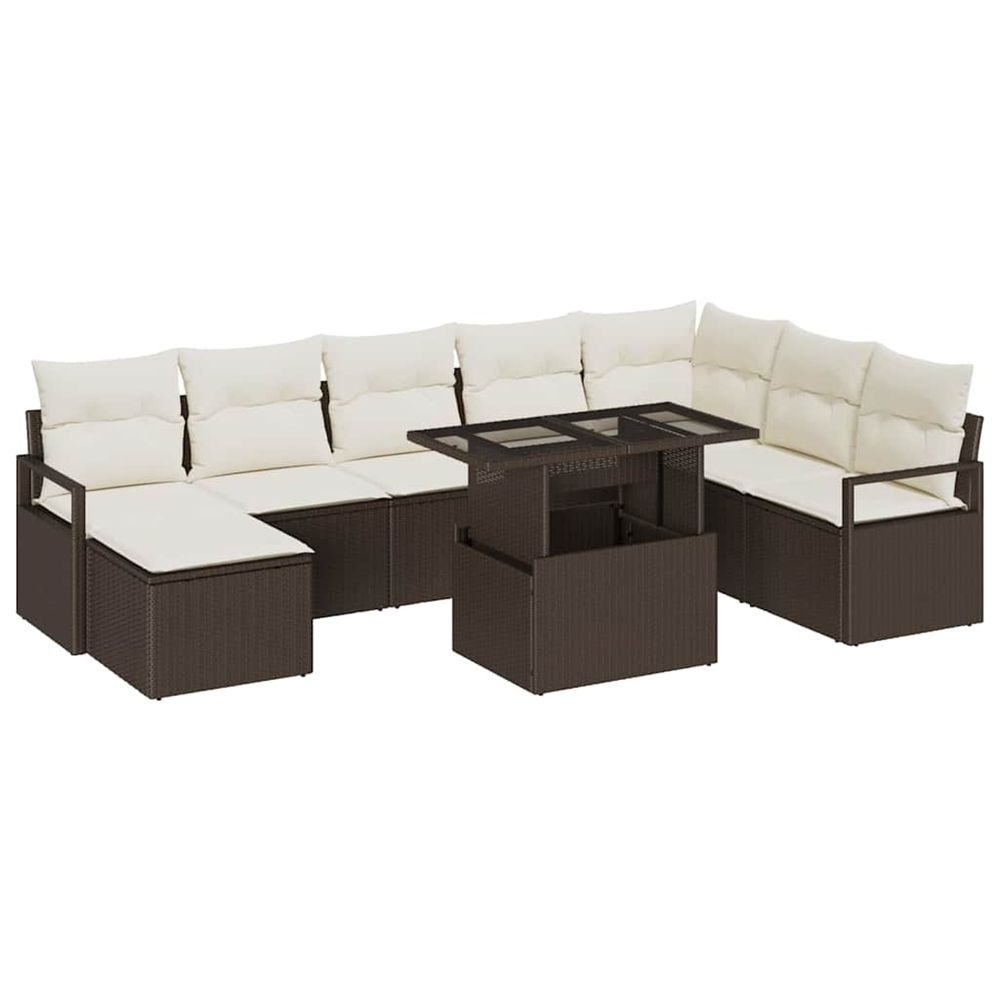 Ensemble de canapé de jardin 9 pc marron et crème polyrotin