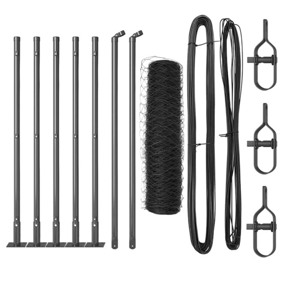 Clôture avec poteaux gris 0.4 x 10 m acier recouvert de pvc