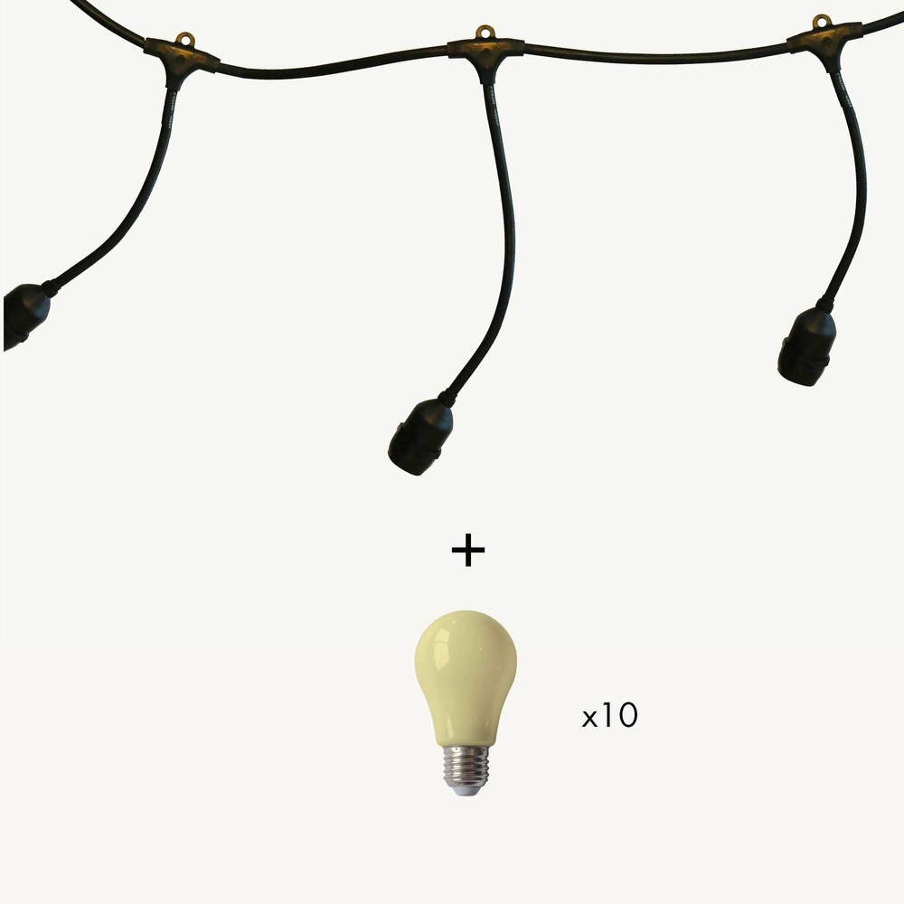 Guirlande guinguette javanaise e27 - 10 ampoules blanc chaud a60 - 5m prolongeable