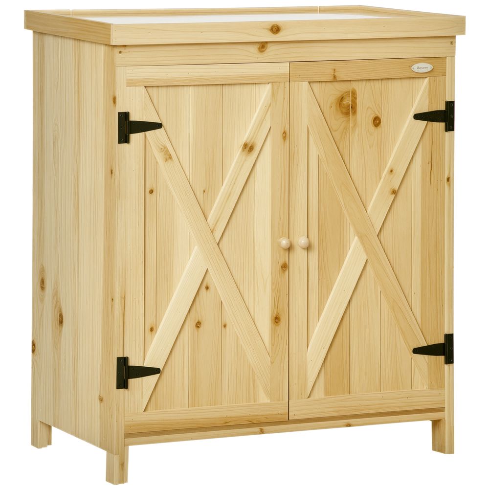Armoire de jardin en bois massif pour pelouse avec plateau métal 80x45x92cm naturel - comfortxl outdoor living
