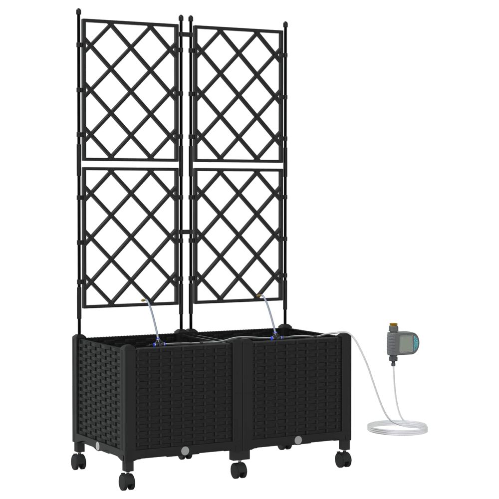 Porte-plante de jardin avec irrigation et roues 2 pc noir pp