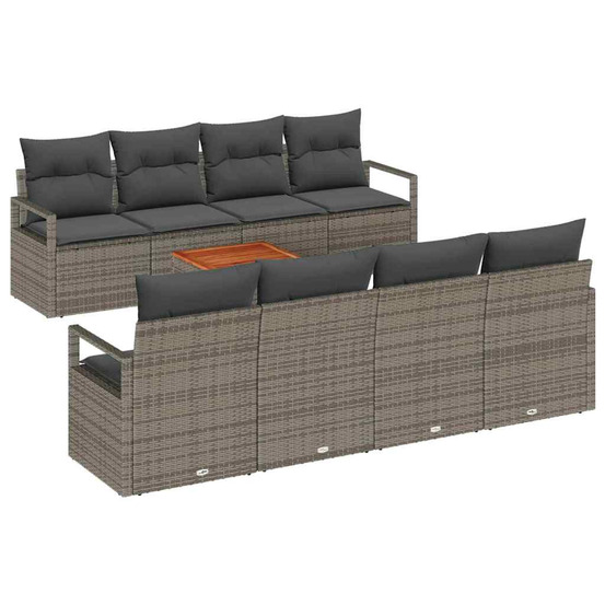 Ensemble de canapé de jardin avec coussin 9 pcs gris poly rotin