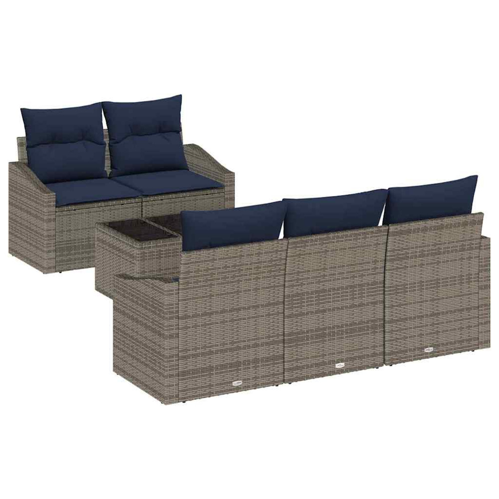Ensemble de canapés avec coussin 6 pcs gris et marine polyrotin