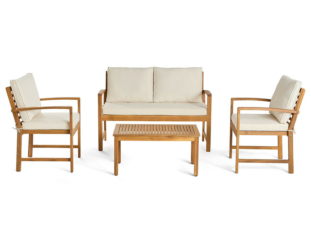 Kaili – salon de jardin en bois massif d'acacia - 4 places – coussins beige