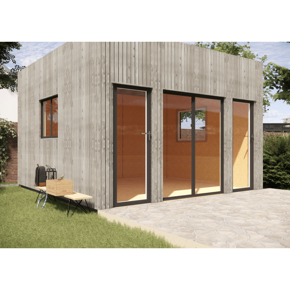 Studio de jardin re2020 en bois 4,4 x 4,6 x 3,2 m / isolation re2020 / menuiseries alu k-line