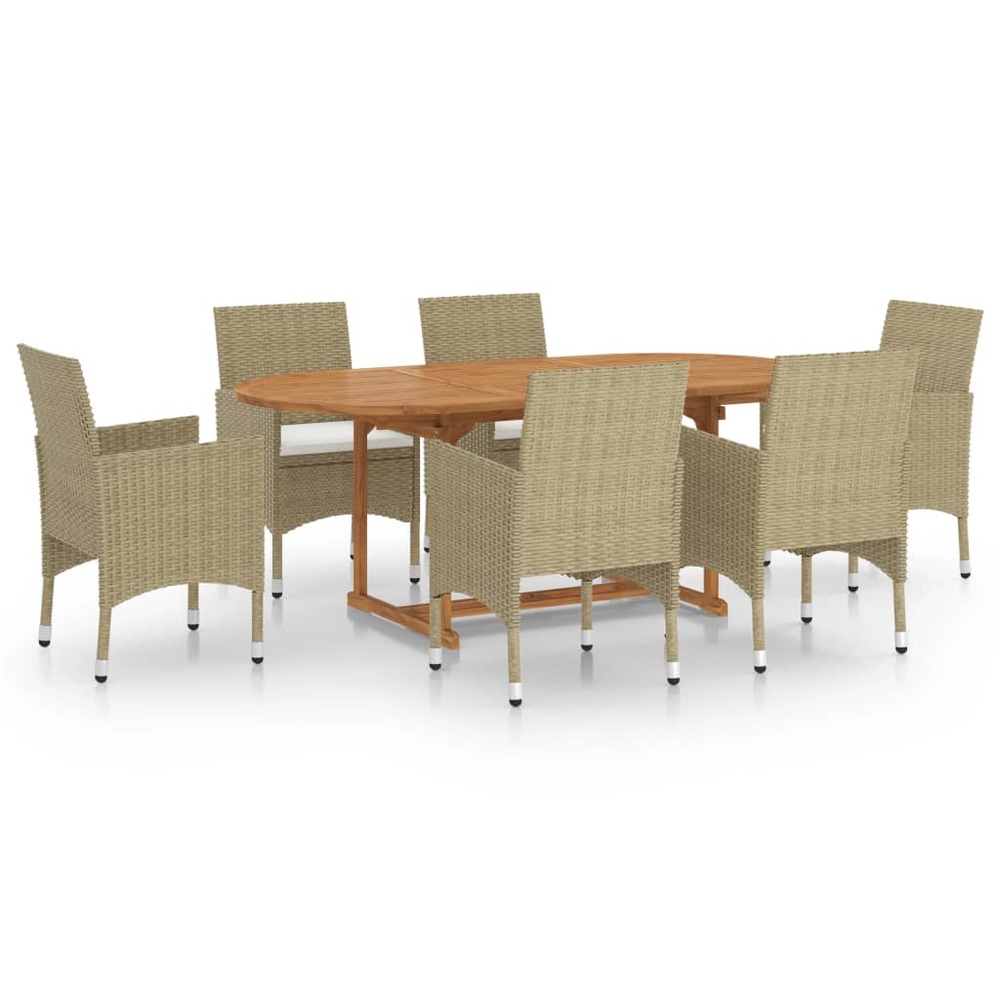 Ensemble à manger de jardin 7 pcs résine tressée beige