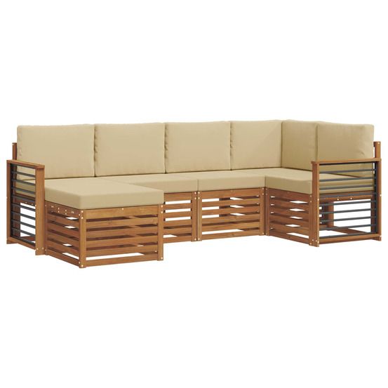 Ensemble de canapés d'extérieur 6 pc naturel et beige polyester