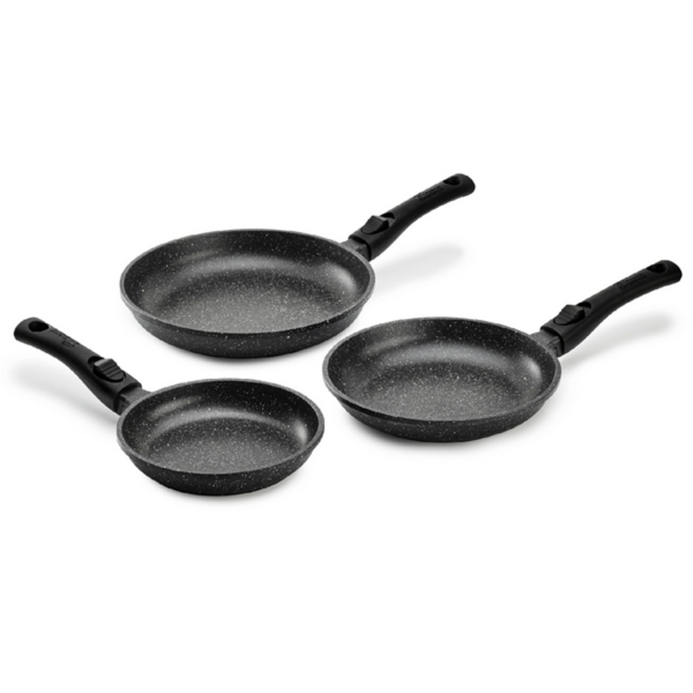 Lot 3 poêles premium 20 / 24 / 28 cm fonte d'aluminium manche amovible - pradel