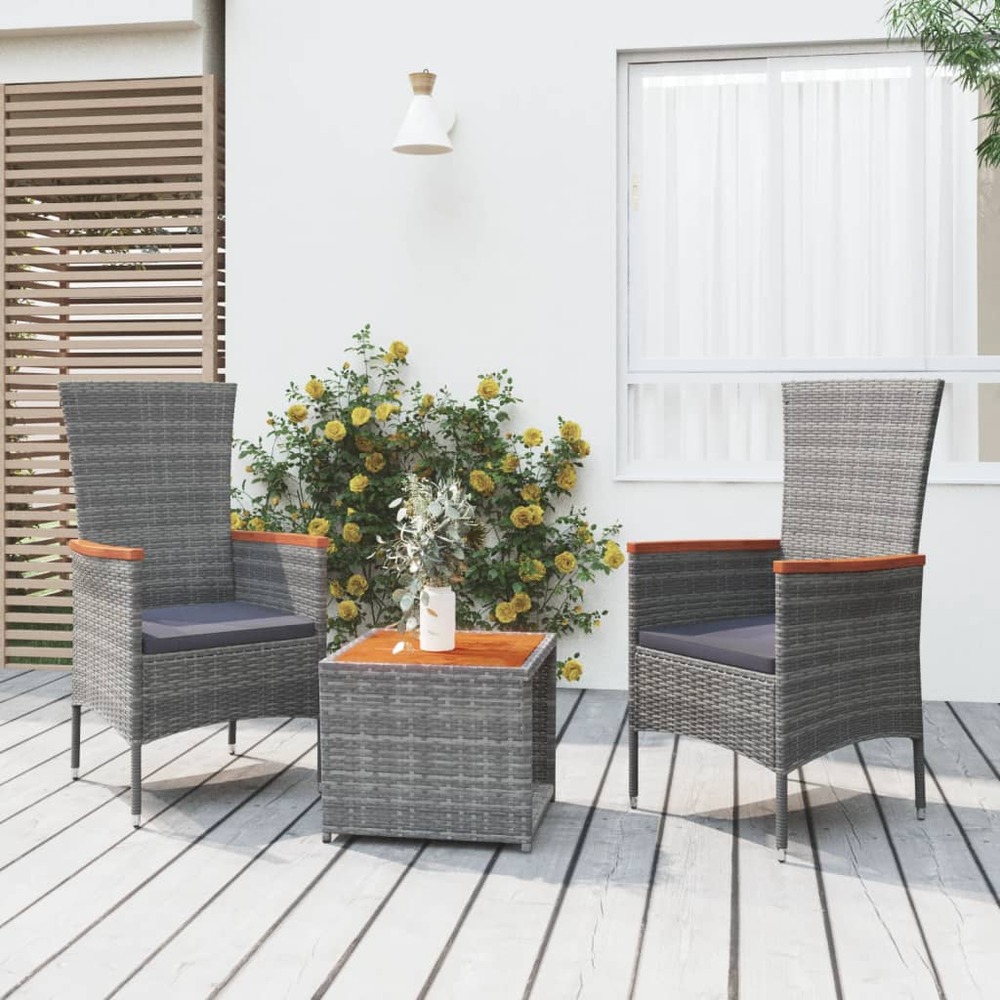 Ensemble de salon de jardin 3 pcs gris poly rotin et acacia
