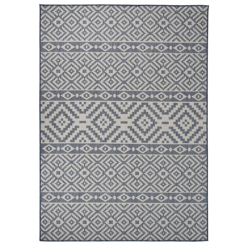 Tapis à tissage plat d'extérieur 120x170 cm rayures bleues