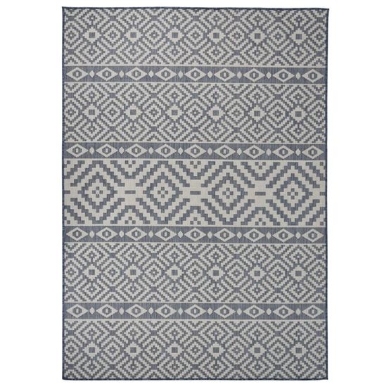Tapis à tissage plat d'extérieur 120x170 cm rayures bleues