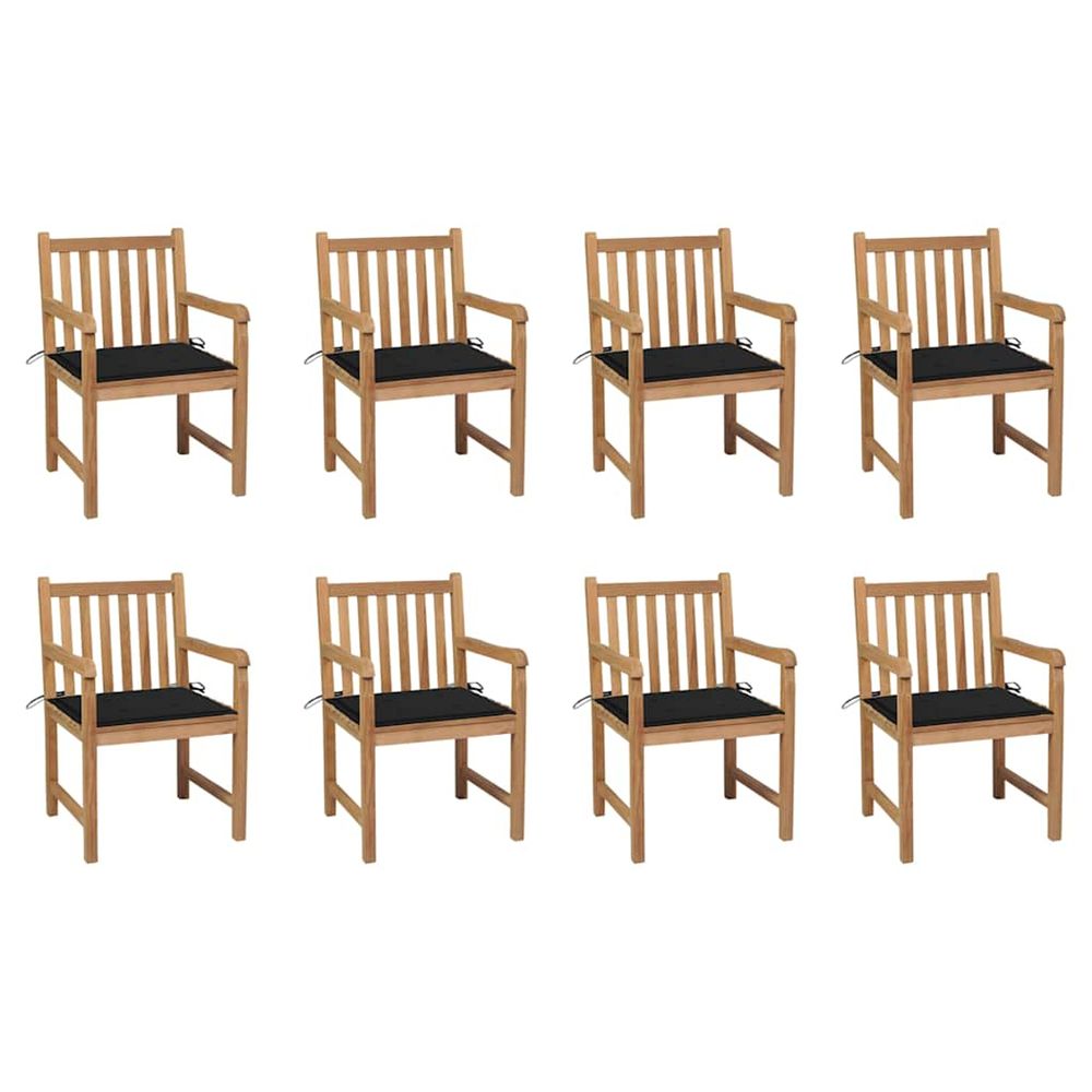 Chaises de jardin lot de 8 avec coussins noir bois teck massif