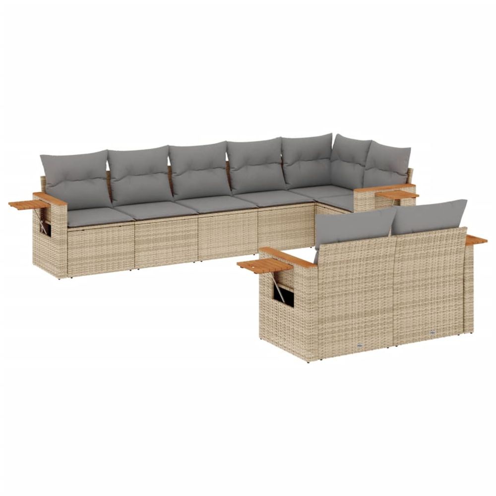 Salon de jardin avec coussins 8 pcs beige résine tressée