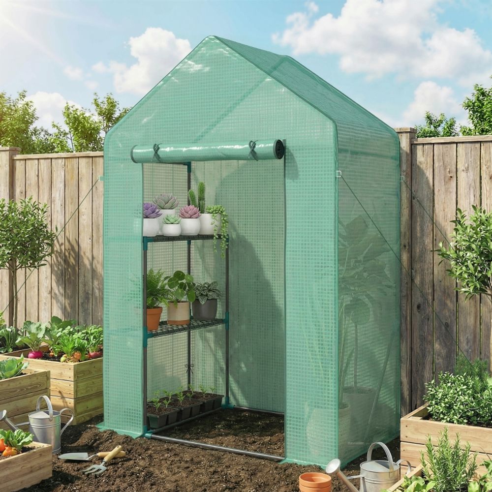 Serre de jardin pe acier 143 x 73 x 195 cm verte pour plantes avec étagère - comfortxl outdoor living
