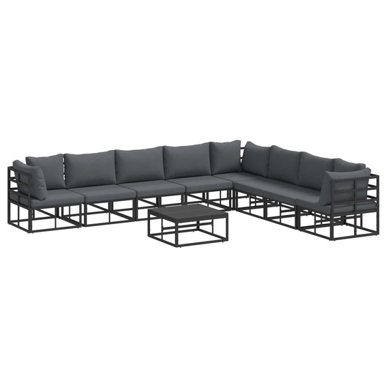 Ensemble de canapé de jardin avec coussin 9 pcs noir aluminium