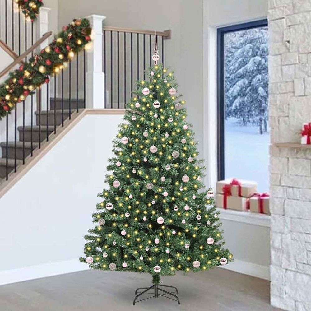 Arbre de noël artificiel 2.40 mètres entièrement équipé : led, 120 boules et support en métal