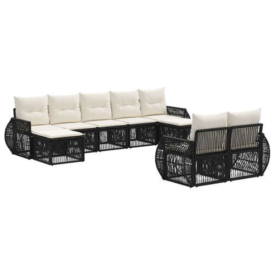Ensemble de canapé de jardin 9 pc noir et blanc crème polyrotin