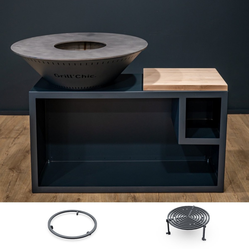 Set brasero découverte - traditionnel double cuve aluminum - 83 cm - noir - classique intemporel pour une ambiance chaleureuse en