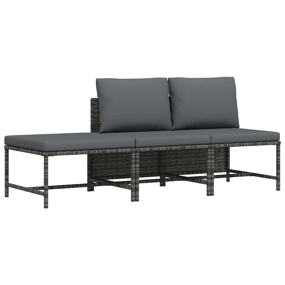 Salon de jardin 3 pcs avec coussins gris résine tressée