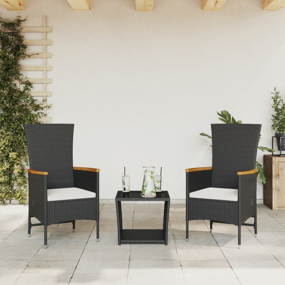 Ensemble à manger de jardin avec coussins 3 pcs noir