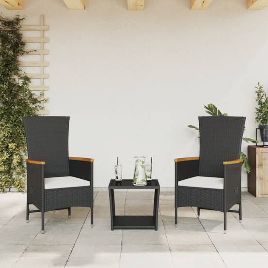 Ensemble à manger de jardin avec coussins 3 pcs noir