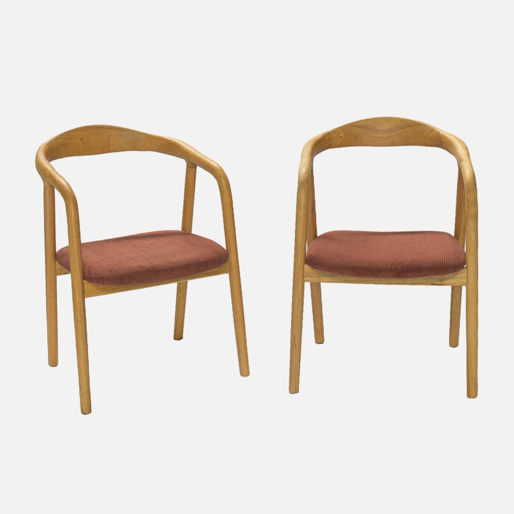 Lot de 2 fauteuils vintage bois d'hévéa et velours côtelé - l 55 x p 58 x h 79 cm