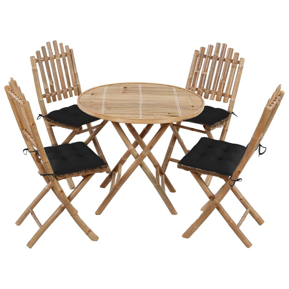 Ensemble à manger d'extérieur pliable 5pcs avec coussins bambou
