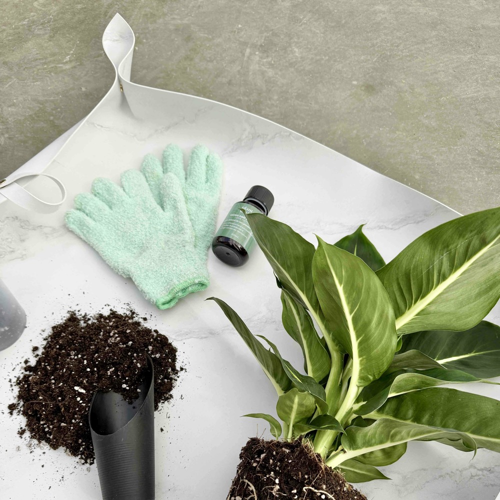 Grand tapis de rempotage en simili cuir - tapis de rempotage pour plantes - marbre