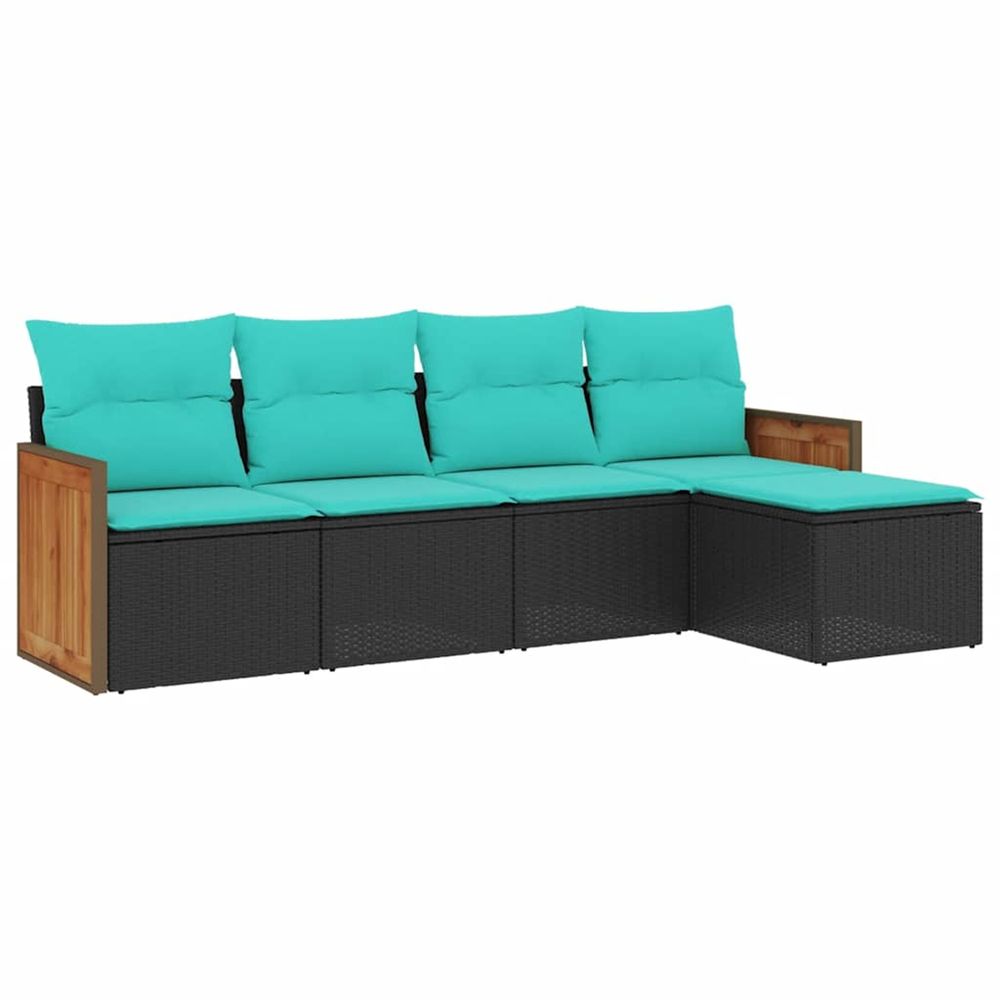 Salon de jardin 5 pcs avec coussins noir résine tressée