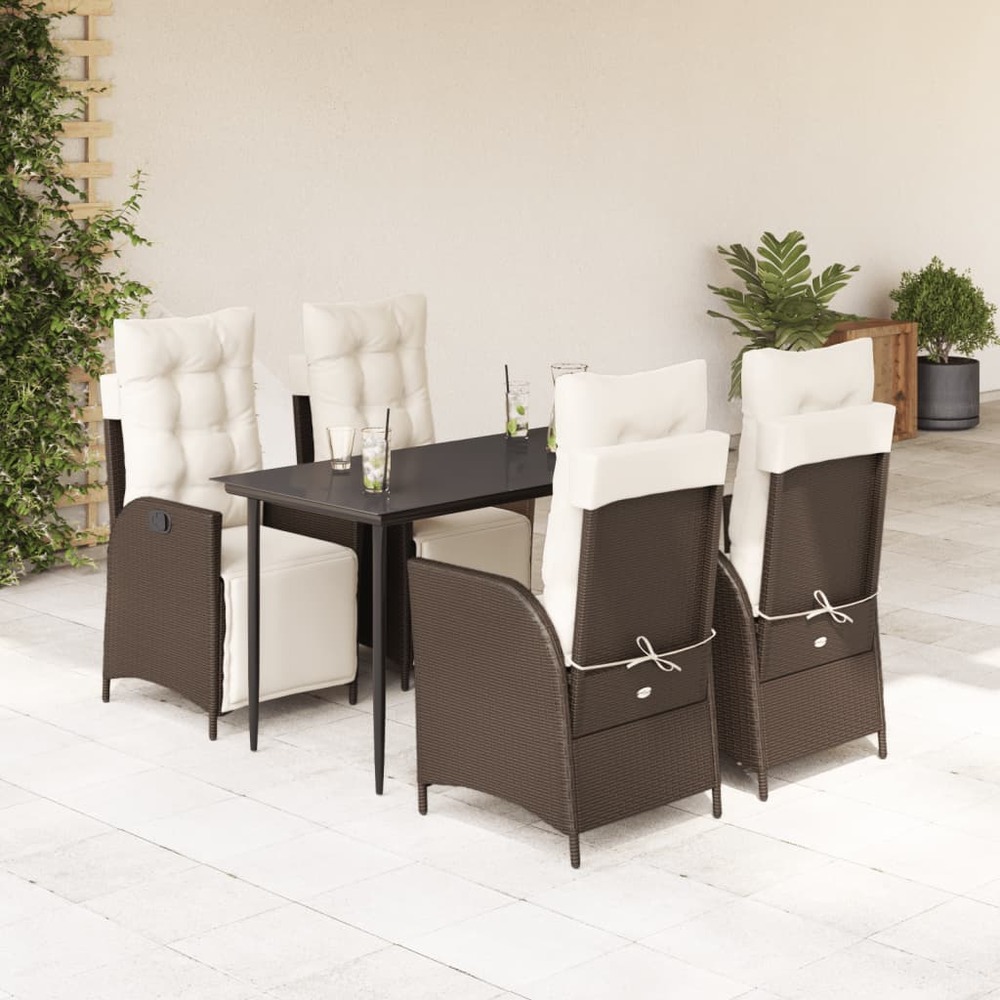 Ensemble à manger de jardin 5 pcs et coussins marron poly rotin