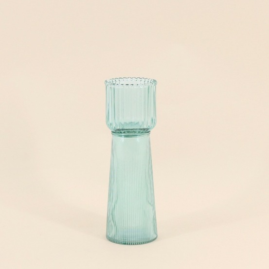 Bougeoir en verre strié vert 23cm